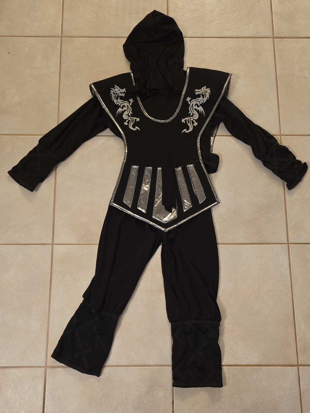 Kids Black Ninja Dragon Costume with Silver Accents